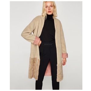 Zara 2 Sided Suede Teddy Coat pink/beige/cream